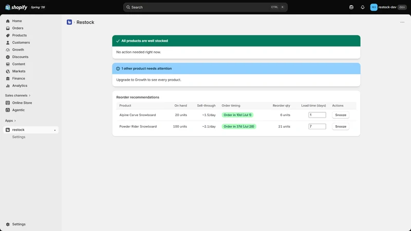 Restock: Reorder Forecasting