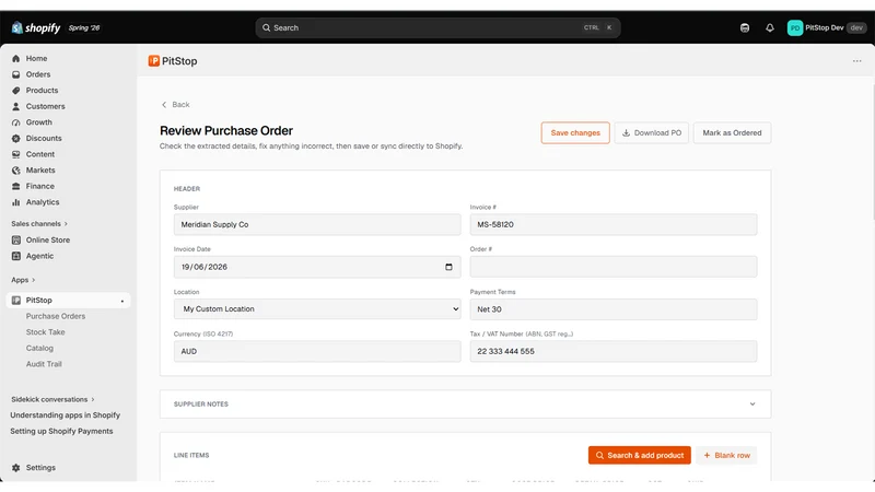 PitStop — Invoice to Inventory