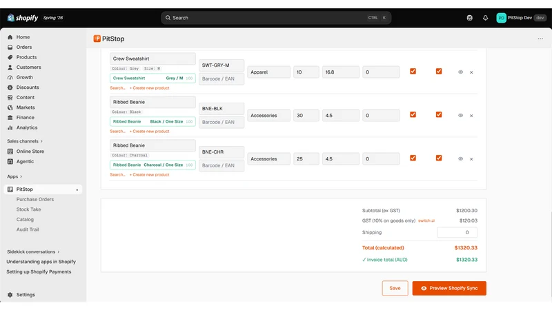 PitStop — Invoice to Inventory