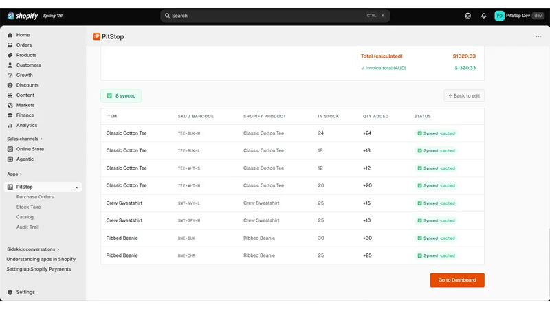 PitStop — Invoice to Inventory