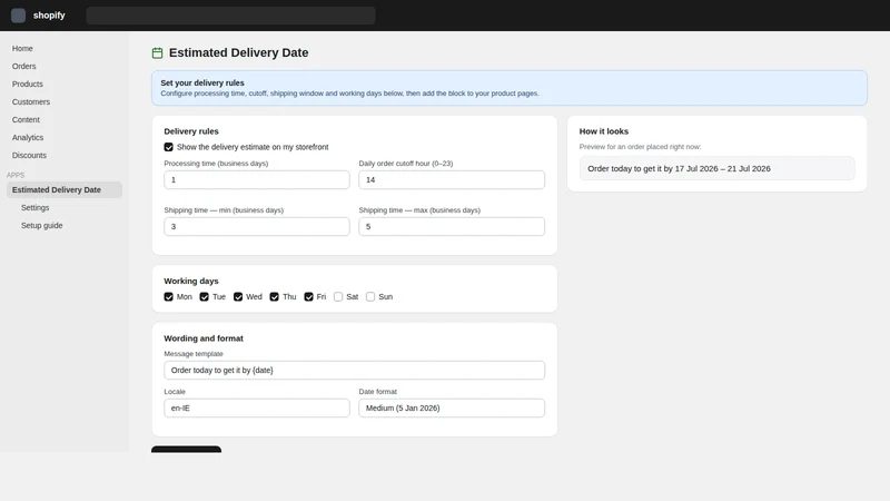 SupaDatewise: Delivery Date