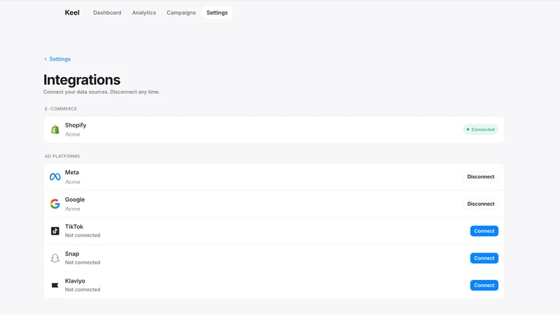 Keel: ROAS & Ad Spend Tracker