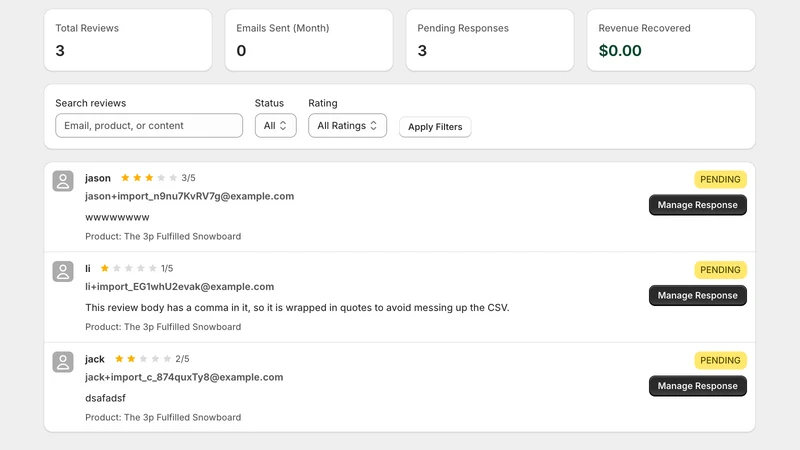Review Care AI: Recover Sales