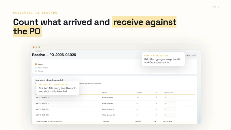 Orca: Purchase Orders & Stock