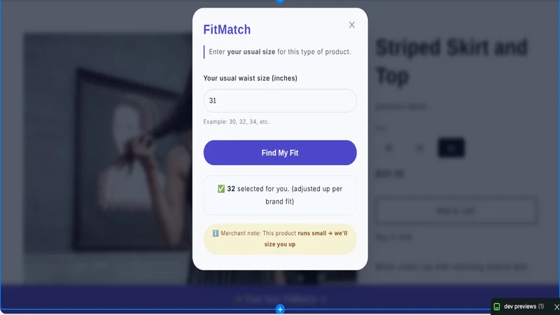 FitMatch Sizing Bar