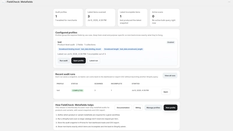 FieldCheck: Metafields
