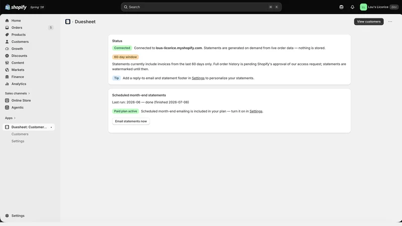 Duesheet: Customer Statements