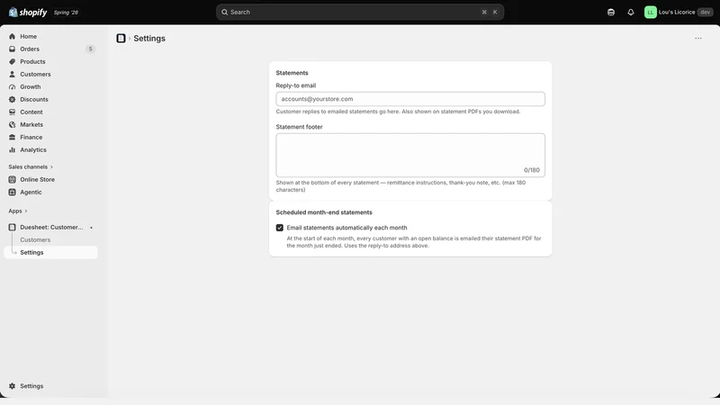 Duesheet: Customer Statements