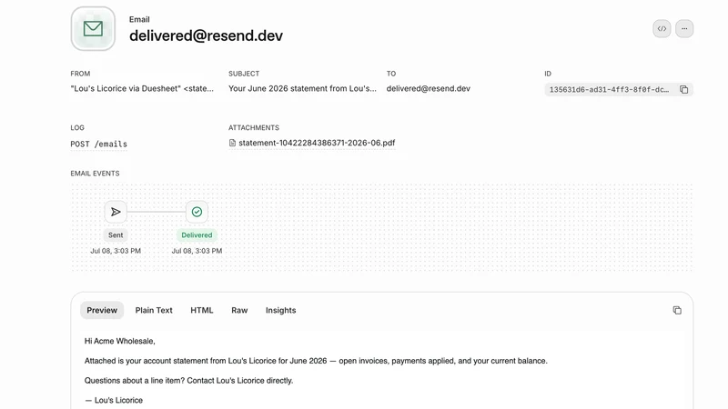Duesheet: Customer Statements