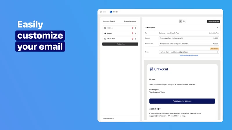 Sendjo: Emails & SMS via Flow