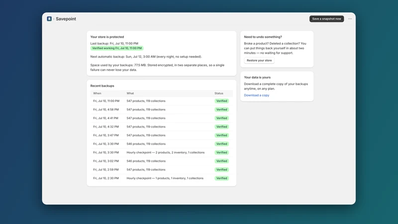 Savepoint ‑ Backup & Restore
