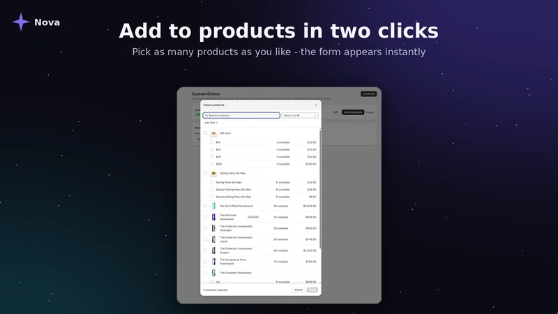 Nova ‑ Custom Product Options