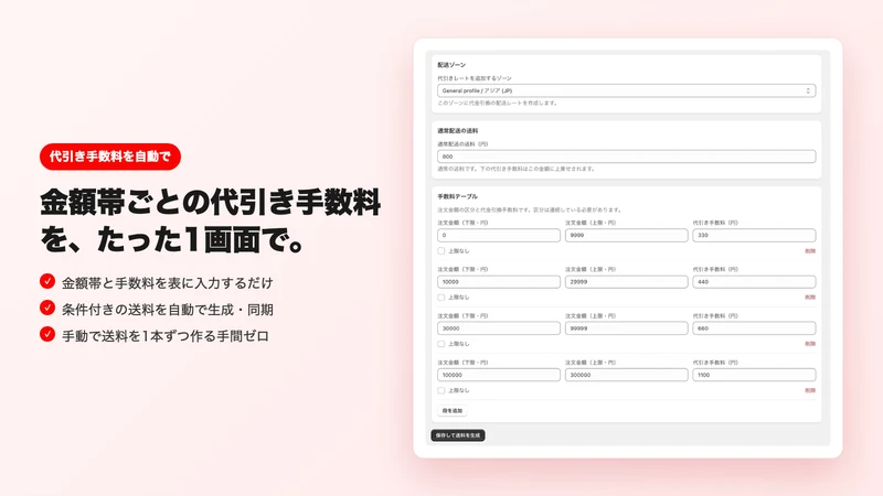 かんたん代引き設定｜金額別に自動反映