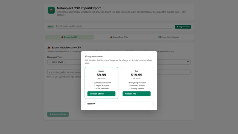 Metaobject CSV Import/Export