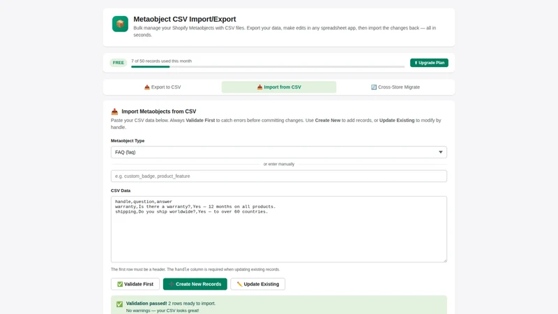 Metaobject CSV Import/Export