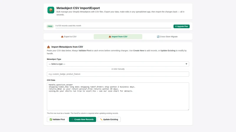 Metaobject CSV Import/Export