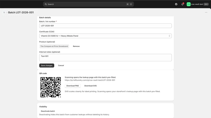 COA Vault: Batch Lookup & QR