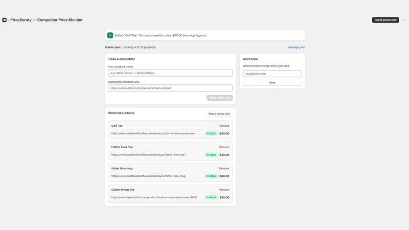 PriceSentry: Competitor Prices