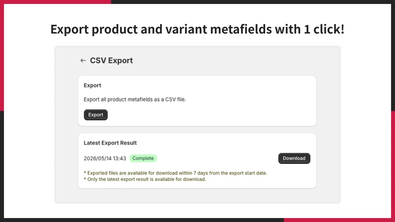 UR: Product Metafields CSV