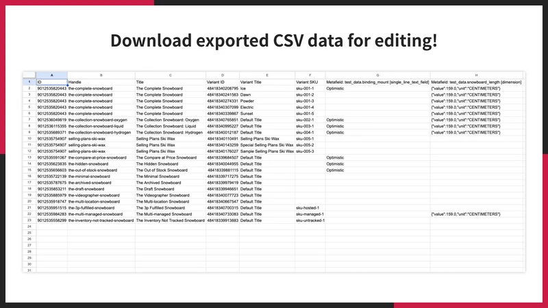 UR: Product Metafields CSV