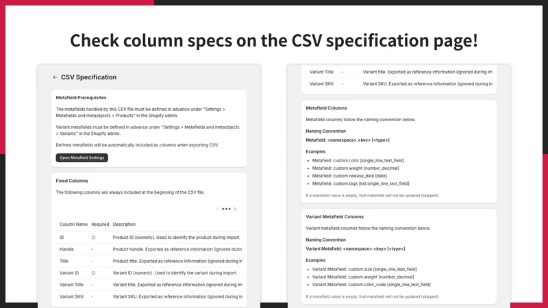 UR: Product Metafields CSV