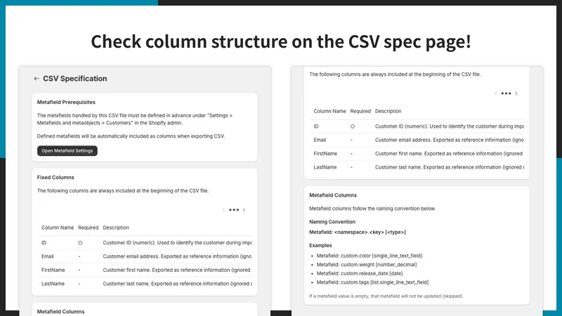 UR: Customer Metafields CSV
