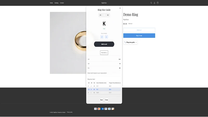 RightSize ‑ Ring Sizing App