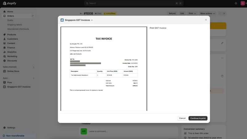 Singapore GST Invoices