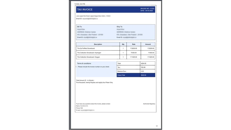 Indian GST Invoice