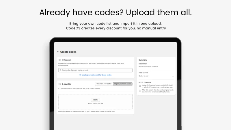CodeOS ‑ Bulk Discount Codes