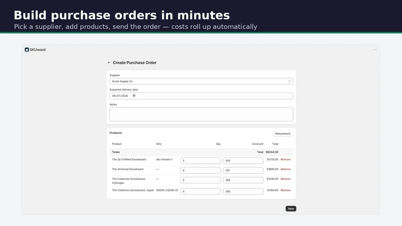 SKUward: Purchase Orders