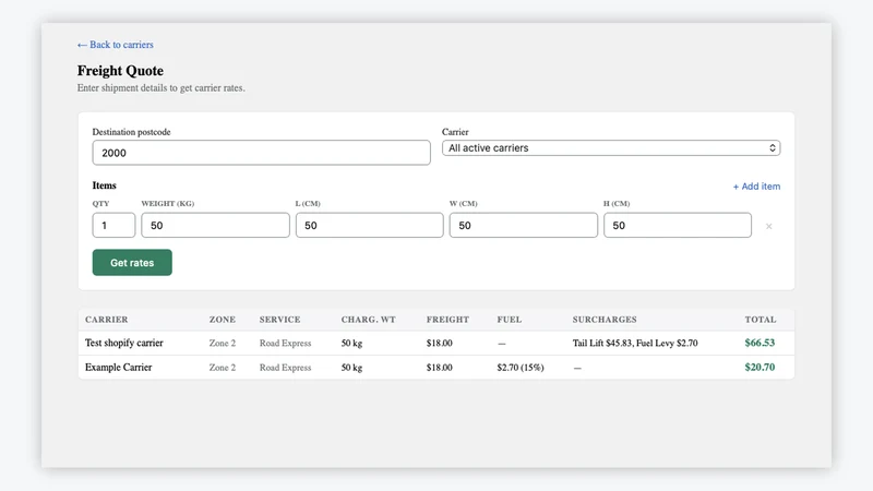 ShippingIQ Freight Calculator