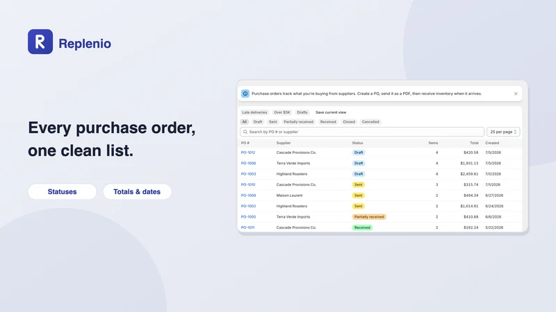 Replenio — Purchase Orders