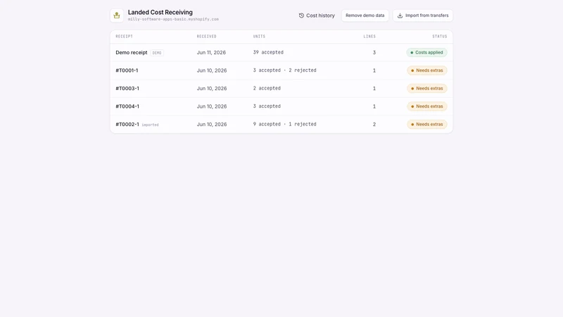 Landed Cost Receiving