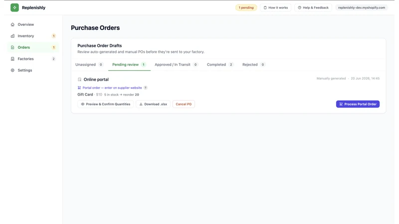 Replenishly Purchase Orders