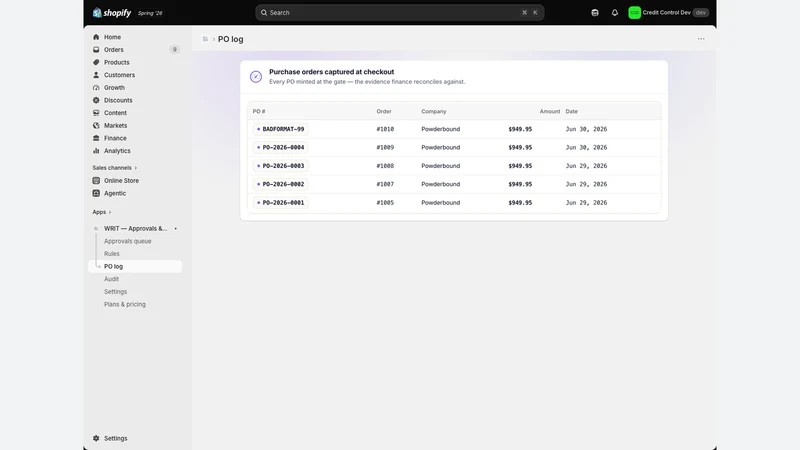WRIT — Approvals & PO for B2B