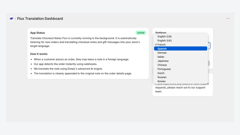 Translate Checkout Notes Flux