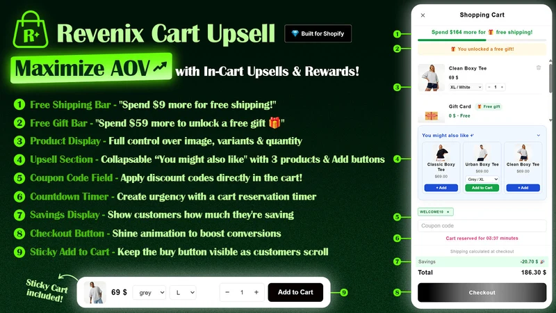 Revenix Cart Drawer & Upsells