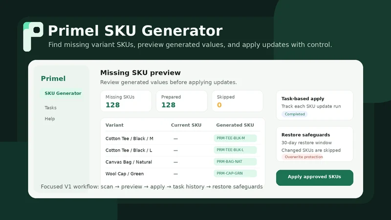Primel SKU Barcode Generator