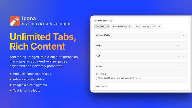 Icona Size Chart & Recommender