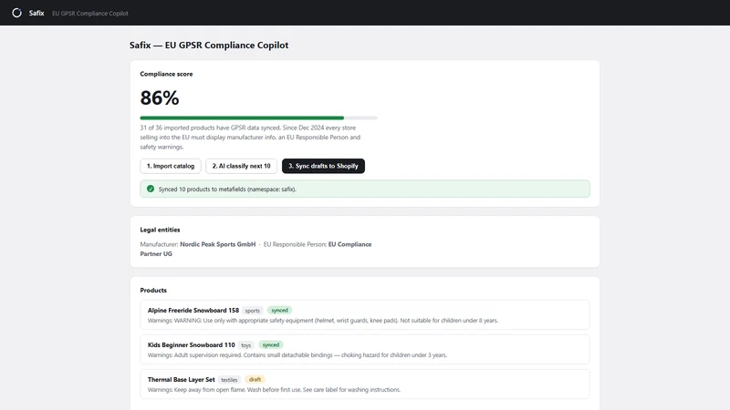 Safix ‑ GPSR Compliance AI