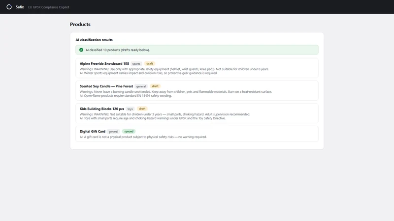 Safix ‑ GPSR Compliance AI