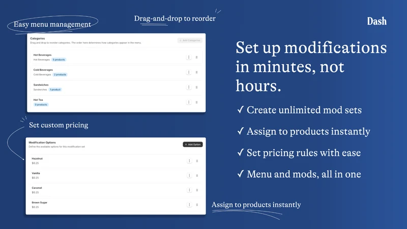 Dash POS: Modifiers + KDS
