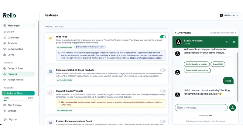 Relio: AI Chatbot & Sales Chat
