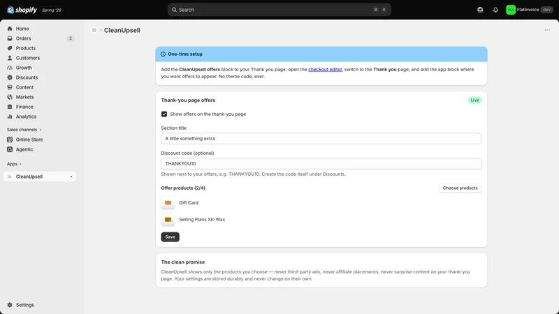 CleanUpsell ‑ Thank You Page