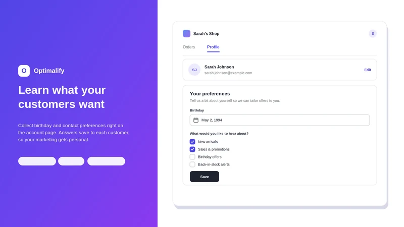 Optimalify Customer Account
