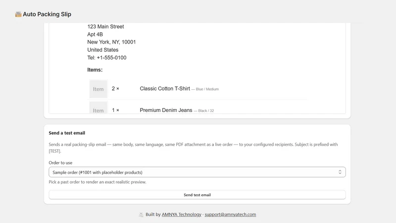 AMNYA: Auto Packing Slip
