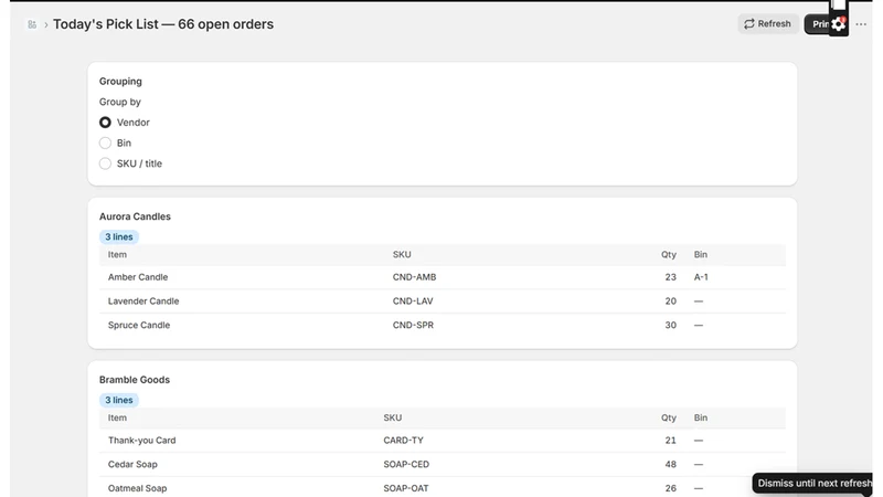 Picksort ‑ Pick & Pack Lists
