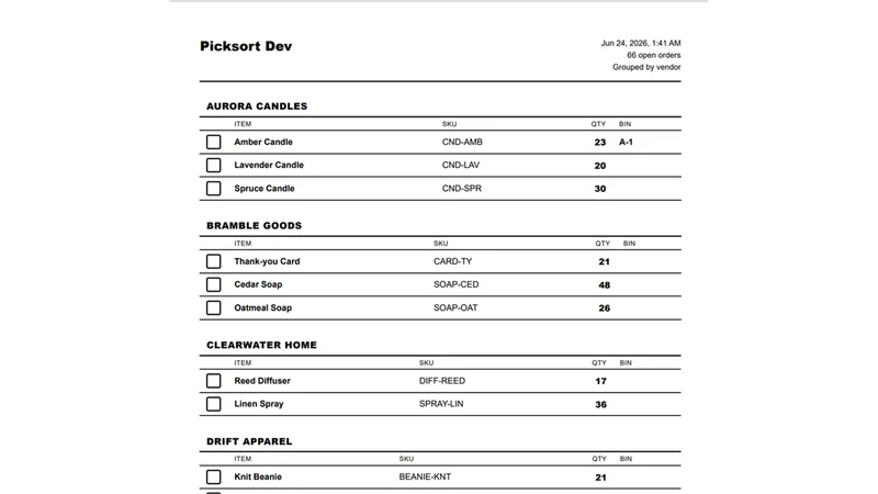 Picksort ‑ Pick & Pack Lists