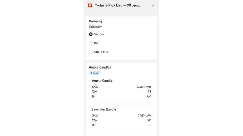 Picksort ‑ Pick & Pack Lists